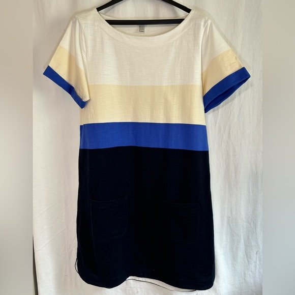 J. Crew Short Sleeve Colorblock Blue & Cream Shift Dress Size Lg - Picture 1 of 9